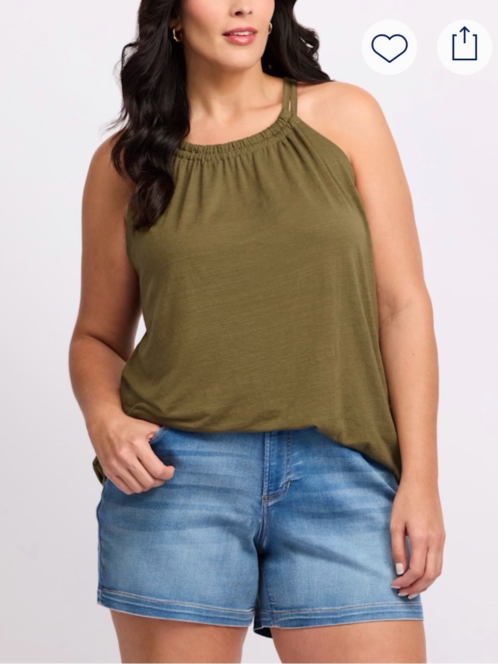 bobeau Olive Halter Tank with Gathered Neckline